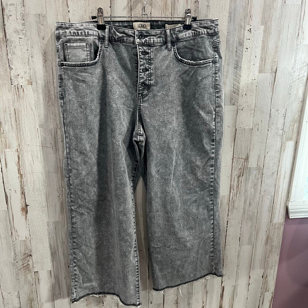 Logo Lori Goldstein QVC Gray Wide Leg Crop Jeans Button Fly Women’s Size 16